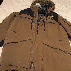 Eddie Bauer Green and Black Ski Jacket with Fur Hood